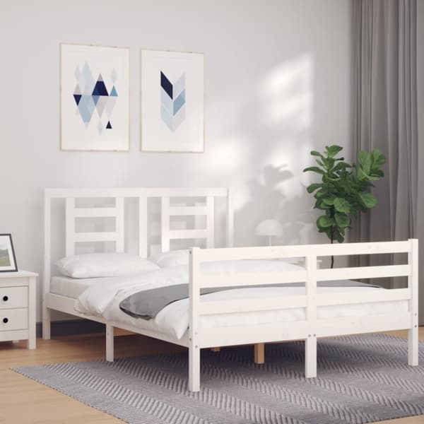 vidaXL Sängynrunko päädyllä valkoinen 140x200 cm täysi puu - Sängyt & sängynrungot