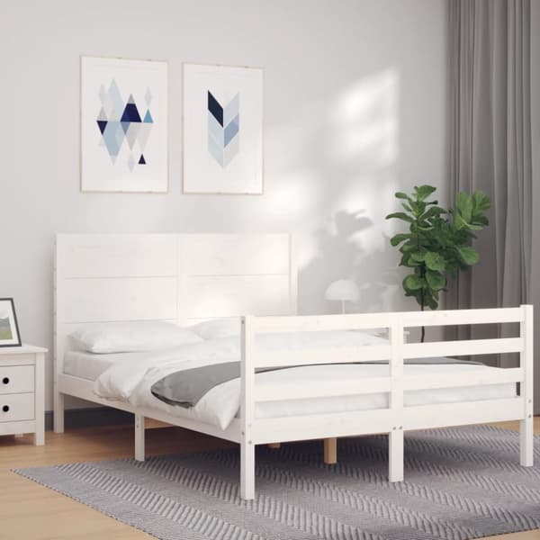 vidaXL Sängynrunko päädyllä valkoinen 120x200 cm täysi puu - Sängyt & sängynrungot