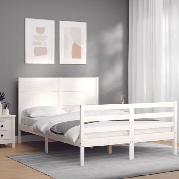 vidaXL Sängynrunko päädyllä valkoinen 120x200 cm täysi puu -  Sängyt & sängynrungot