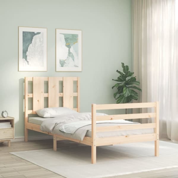 vidaXL Sängynrunko päädyllä 90x200 cm täysi puu - Sängyt & sängynrungot