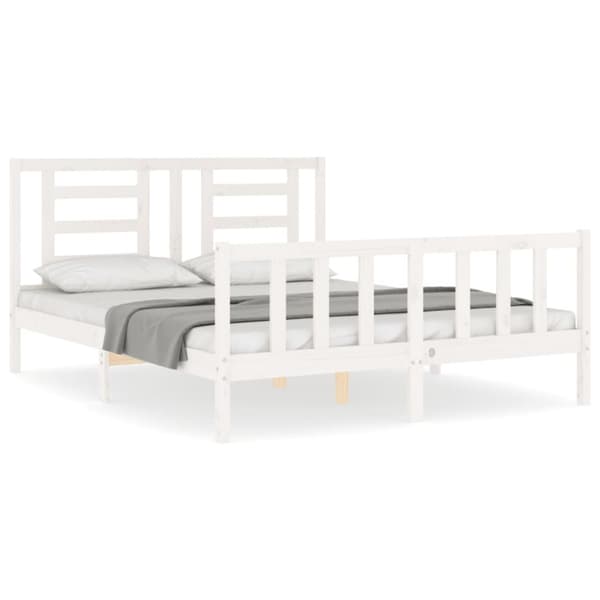 vidaXL sengeramme med sengegavl 160x200 cm massivt træ hvid - Senge & sengeramme