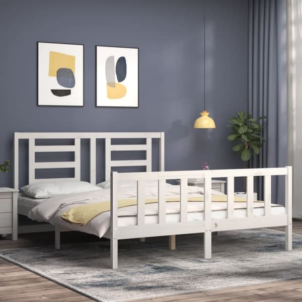 vidaXL sengeramme med sengegavl 160x200 cm massivt træ hvid -  Senge & sengeramme