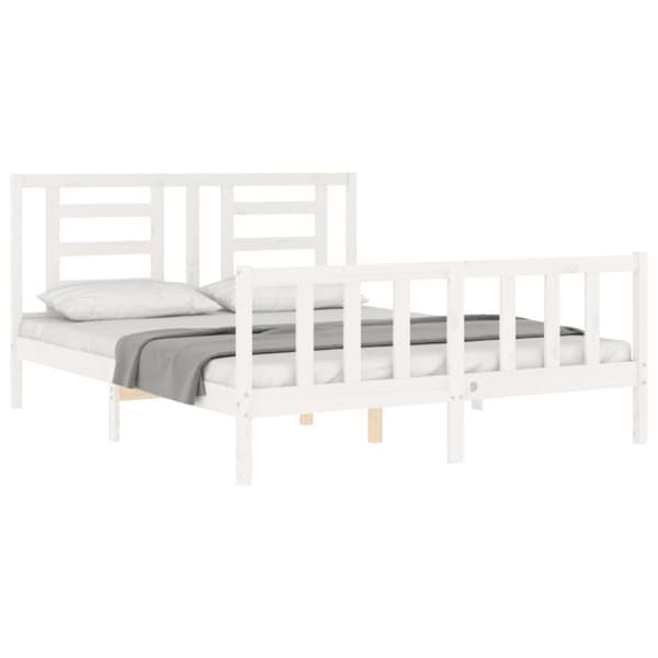 vidaXL sengeramme med sengegavl 160x200 cm massivt træ hvid - Senge & sengeramme