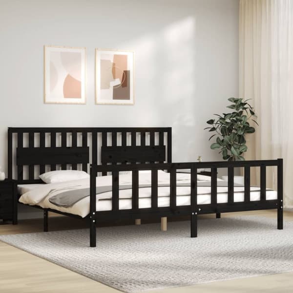 vidaXL Sängynrunko päädyllä musta 200x200 cm täysi puu -  Sängyt & sängynrungot