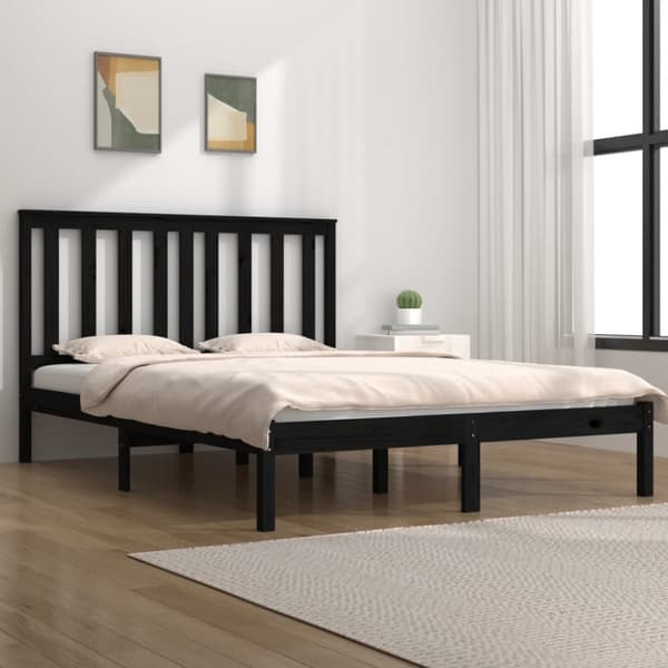 vidaXL Sängram svart massiv furu 140x190 cm -  Sängar & sängramar