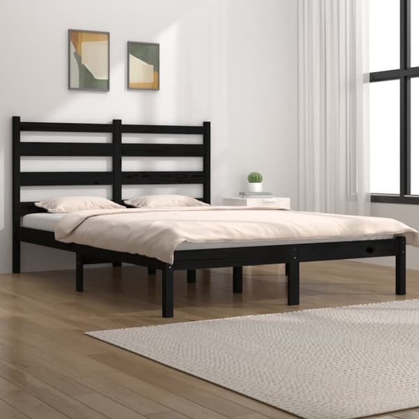 vidaXL sengeramme 200x200 cm massivt fyrretræ sort -  Senge & sengeramme