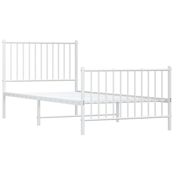 vidaXL sengeramme med sengegavl og fodgærde 90x200 cm metal hvid -  Senge & sengeramme
