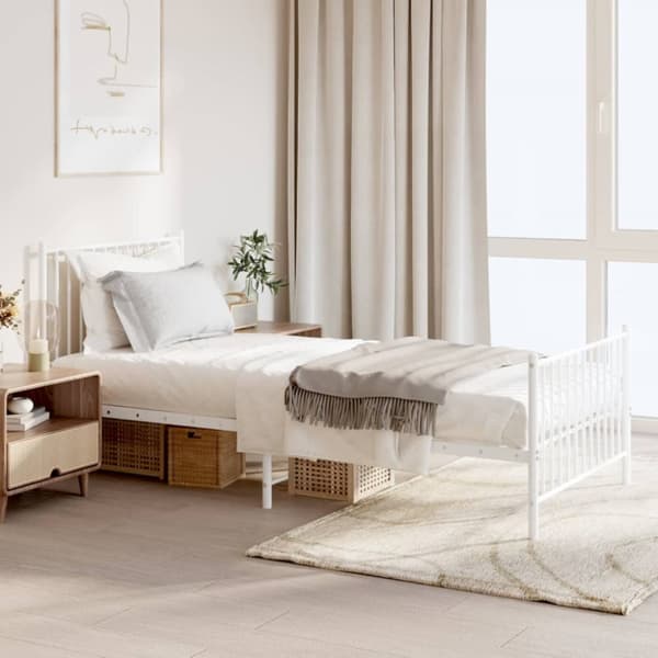 vidaXL sengeramme med sengegavl og fodgærde 90x200 cm metal hvid - Senge & sengeramme