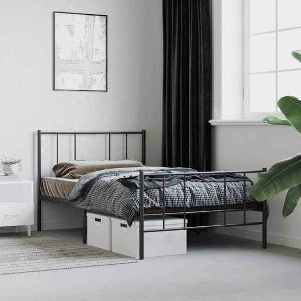 vidaXL sengeramme med sengegavl og fodgærde 80x200 cm metal sort - Senge & sengeramme