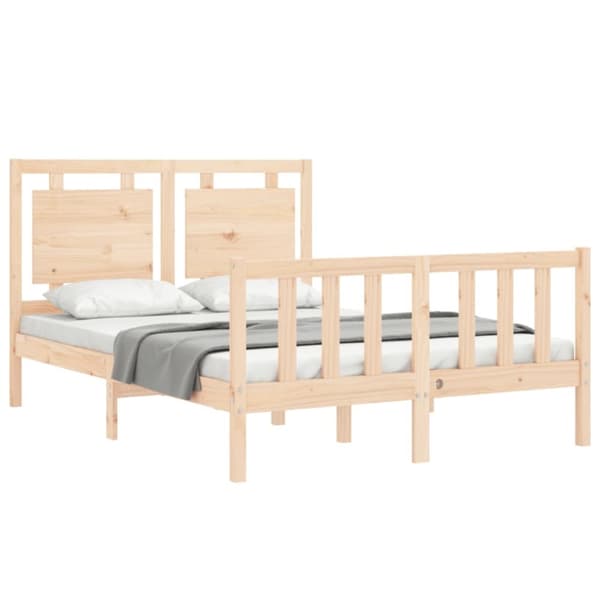 vidaXL sengeramme med sengegavl 140x200 cm massivt træ hvid - Senge & sengeramme
