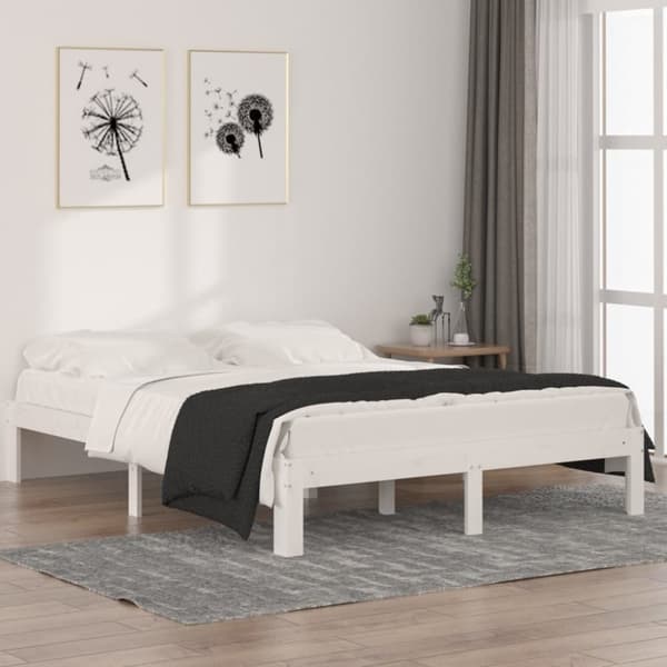 vidaXL Sängynrunko valkoinen täysi mänty 140x190 cm -  Sängyt & sängynrungot