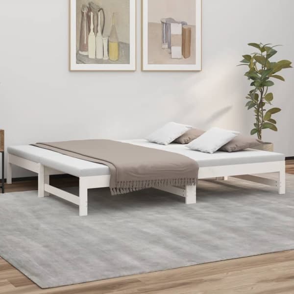 vidaXL daybed med udtræk 2x(90x190) cm massivt fyrretræ hvid - Senge & sengeramme