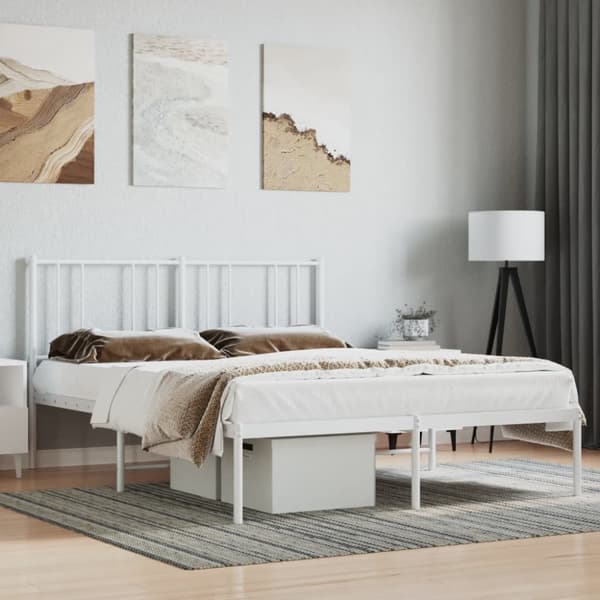 vidaXL sengeramme med sengegavl 140x200 cm metal hvid - Senge & sengeramme