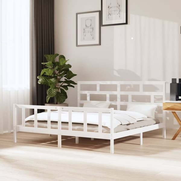 vidaXL sengeramme 200x200 cm massivt fyrretræ hvid - Senge & sengeramme