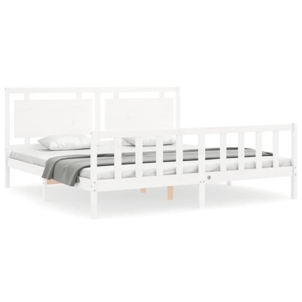 vidaXL Sängram med huvudgavel vit 200x200 cm massivt trä - Sängar & sängramar
