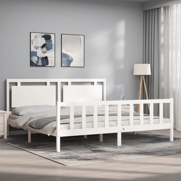vidaXL Sängram med huvudgavel vit 200x200 cm massivt trä - Sängar & sängramar