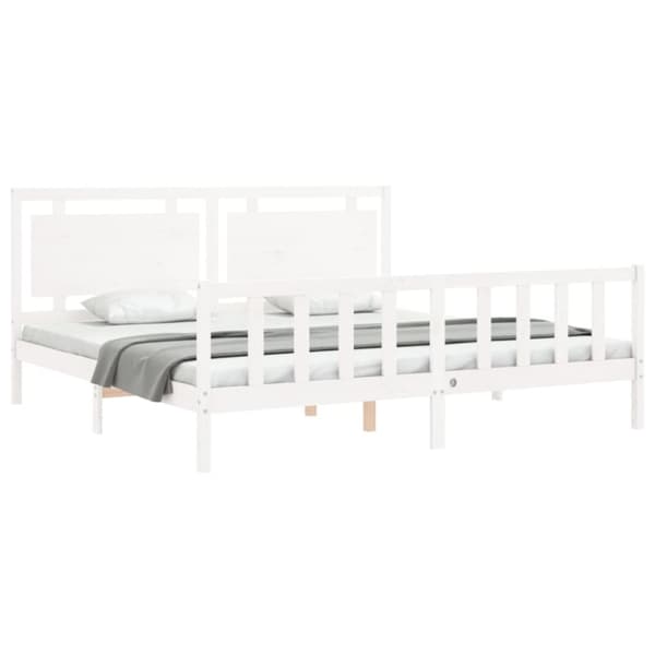 vidaXL Sängram med huvudgavel vit 200x200 cm massivt trä - Sängar & sängramar