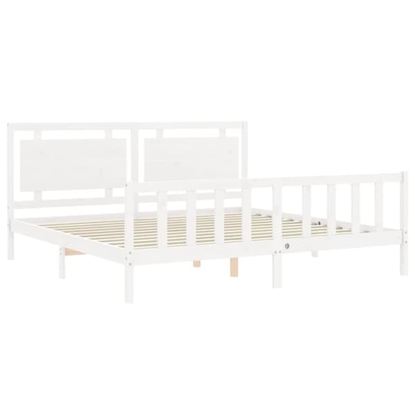 vidaXL Sängram med huvudgavel vit 200x200 cm massivt trä - Sängar & sängramar