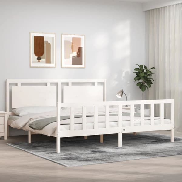 vidaXL Sängram med huvudgavel vit 200x200 cm massivt trä - Sängar & sängramar