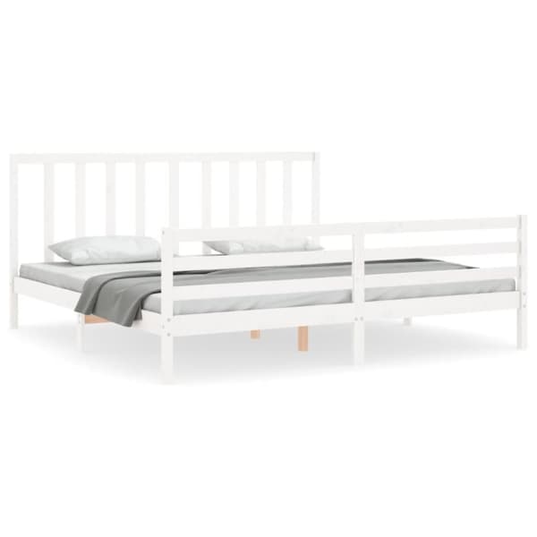 vidaXL sengeramme med sengegavl 200x200 cm massivt træ hvid - Senge & sengeramme