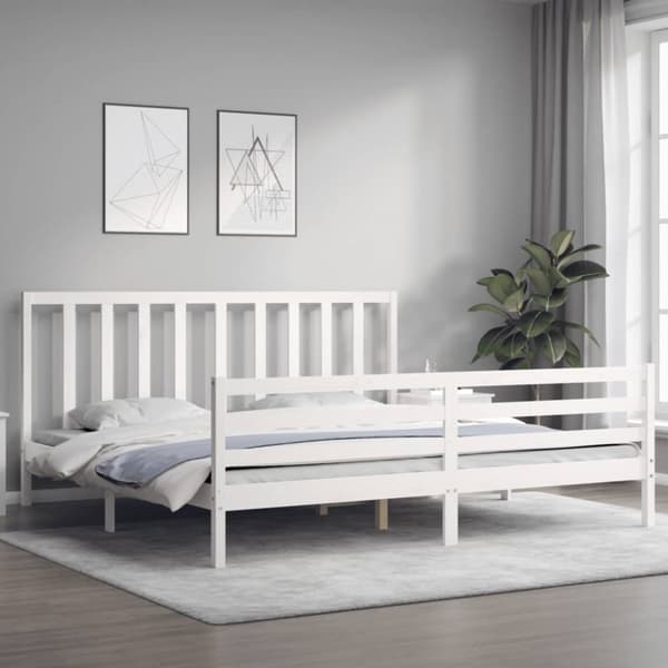 vidaXL sengeramme med sengegavl 200x200 cm massivt træ hvid - Senge & sengeramme