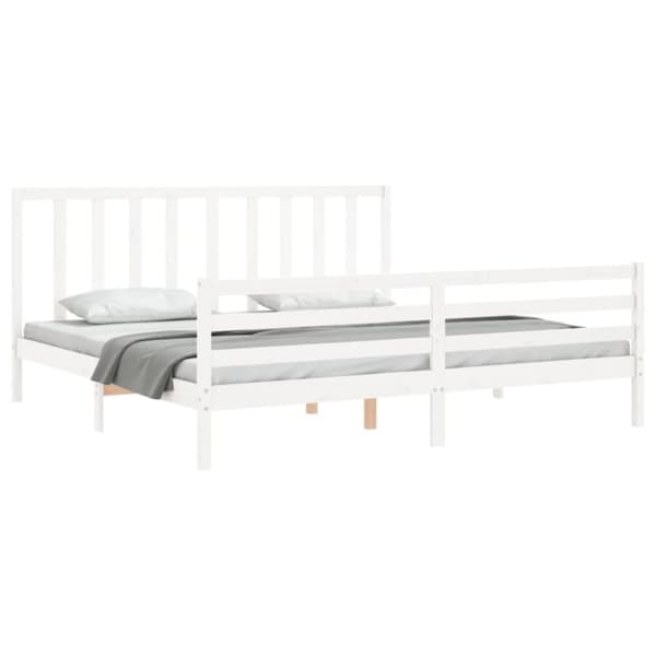 vidaXL sengeramme med sengegavl 200x200 cm massivt træ hvid - Senge & sengeramme