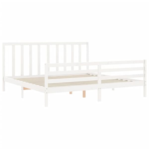vidaXL sengeramme med sengegavl 200x200 cm massivt træ hvid - Senge & sengeramme