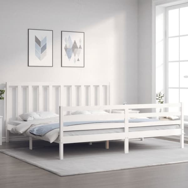 vidaXL sengeramme med sengegavl 200x200 cm massivt træ hvid -  Senge & sengeramme