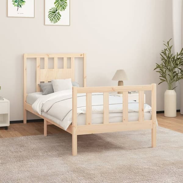 vidaXL Sängynrunko päätylevyllä 90x200 cm täysi mänty - Sängyt & sängynrungot