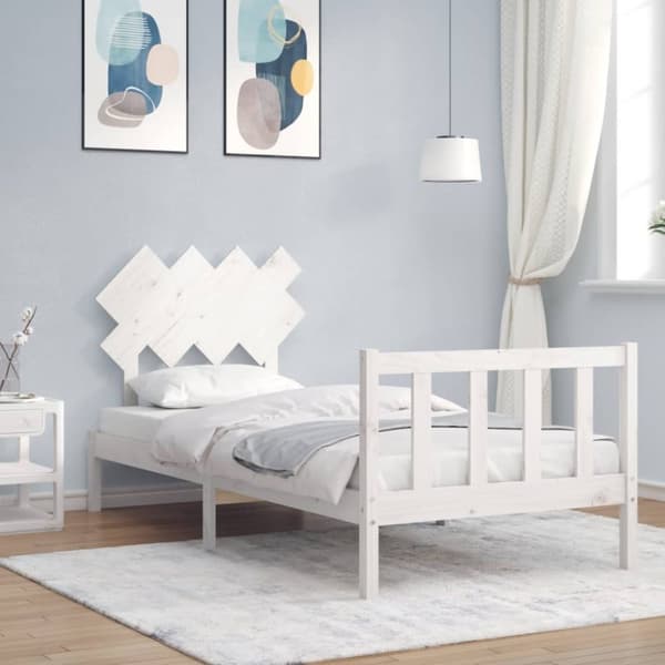 vidaXL sengeramme med sengegavl 90x200 cm massivt træ hvid -  Senge & sengeramme