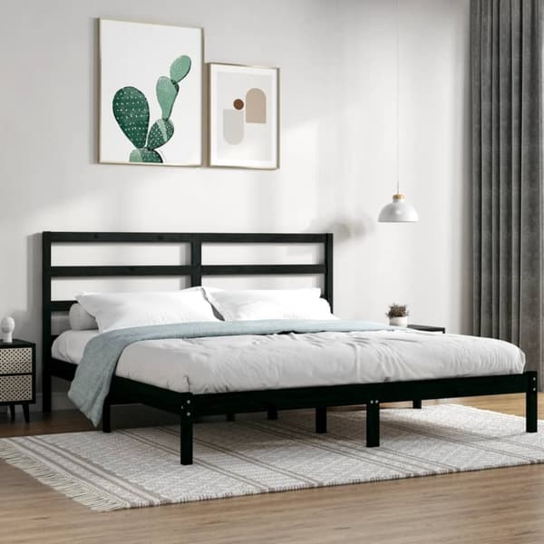vidaXL sengeramme 200x200 cm massivt fyrretræ sort -  Senge & sengeramme