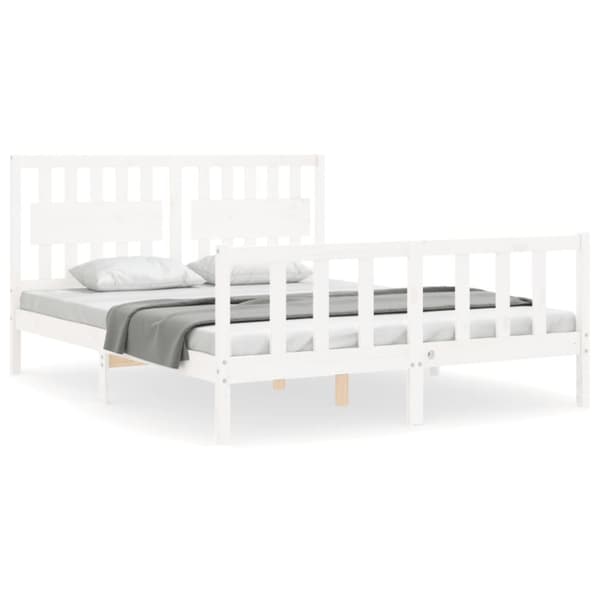 vidaXL Sängram med huvudgavel vit 160x200 cm massivt trä - Sängar & sängramar