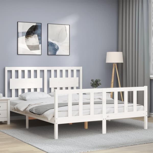 vidaXL Sängram med huvudgavel vit 160x200 cm massivt trä - Sängar & sängramar