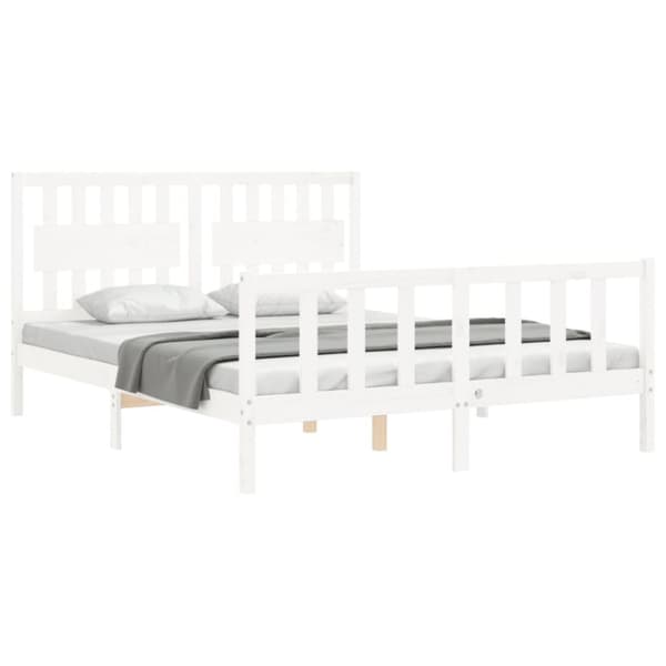 vidaXL Sängram med huvudgavel vit 160x200 cm massivt trä - Sängar & sängramar