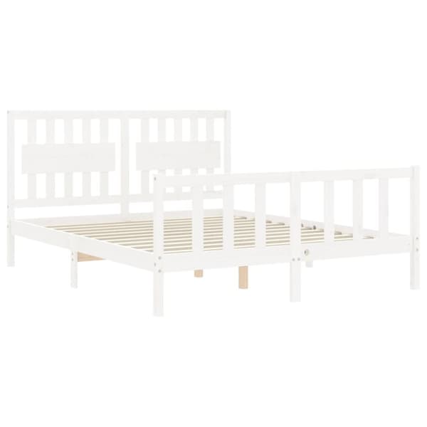 vidaXL Sängram med huvudgavel vit 160x200 cm massivt trä - Sängar & sängramar