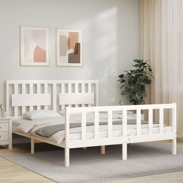 vidaXL Sängram med huvudgavel vit 160x200 cm massivt trä -  Sängar & sängramar