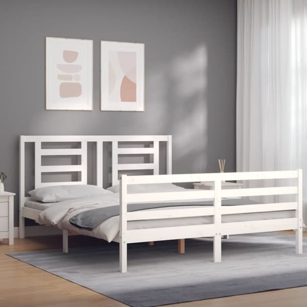 vidaXL Sängynrunko päädyllä valkoinen 160x200 cm täysi mänty - Sängyt & sängynrungot