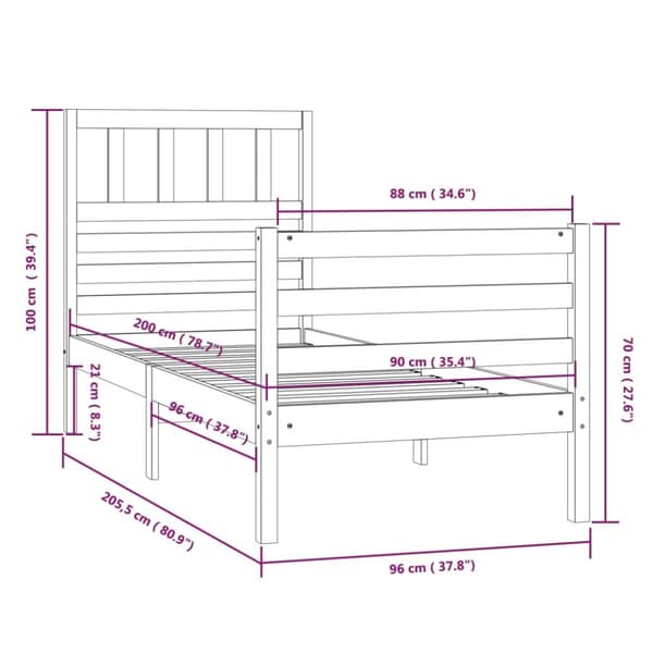 vidaXL Sängram massivt trä 90x200 cm - Sängar & sängramar
