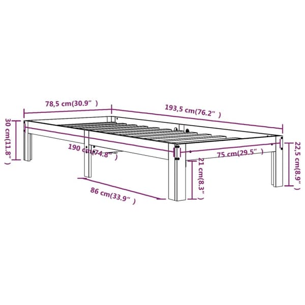 vidaXL Sängram vit massivt trä 75x190 cm -  Sängar & sängramar