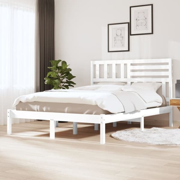 vidaXL Sängynrunko valkoinen täysi mänty 140x190 cm -  Sängyt & sängynrungot
