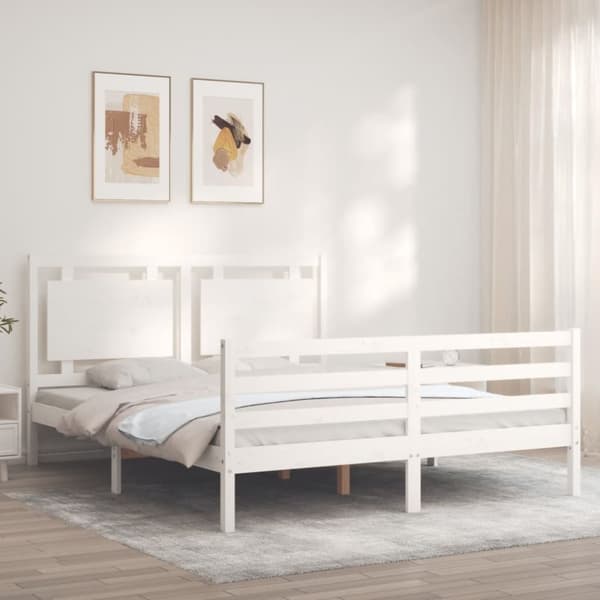 vidaXL Sängynrunko päädyllä valkoinen 160x200 cm täysi mänty - Sängyt & sängynrungot