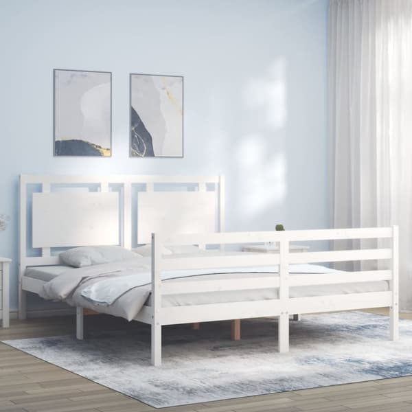 vidaXL Sängynrunko päädyllä valkoinen 160x200 cm täysi mänty - Sängyt & sängynrungot