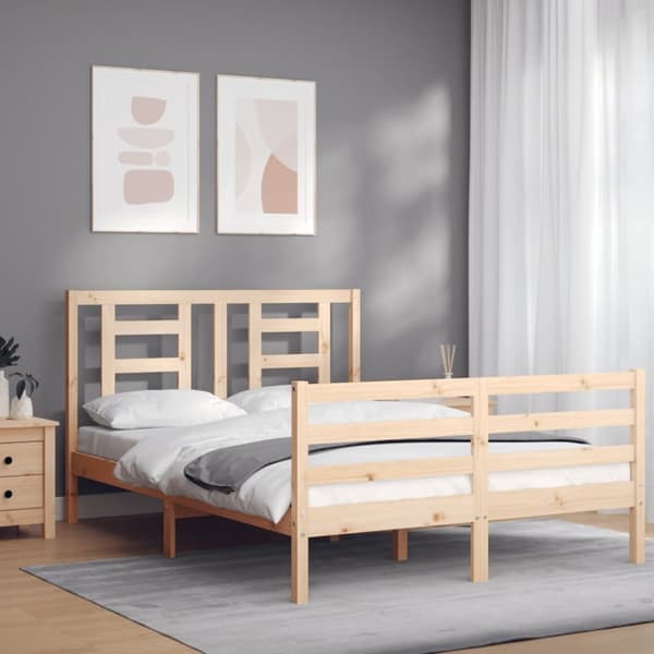 vidaXL sengeramme med sengegavl 120x200 cm massivt træ hvid -  Senge & sengeramme