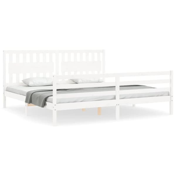 vidaXL sengeramme med sengegavl 200x200 cm massivt træ hvid -  Senge & sengeramme