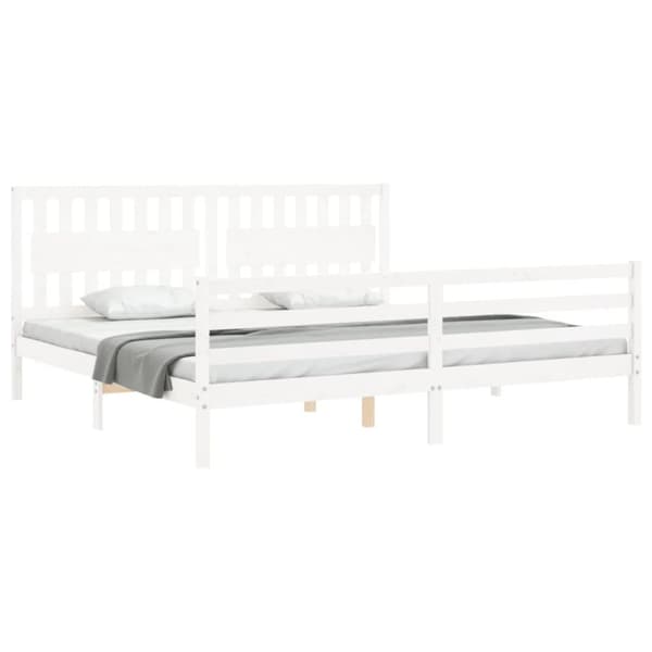 vidaXL sengeramme med sengegavl 200x200 cm massivt træ hvid -  Senge & sengeramme