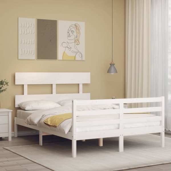 vidaXL sengeramme med sengegavl 120x200 cm massivt træ hvid -  Senge & sengeramme