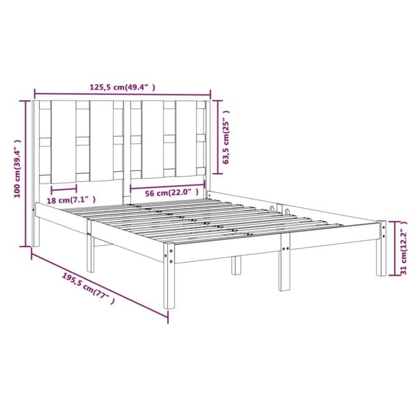 vidaXL sengeramme 120x190 cm Small Double massivt træ hvid -  Senge & sengeramme