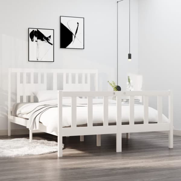 vidaXL sengeramme 140x190 cm massivt træ hvid -  Senge & sengeramme