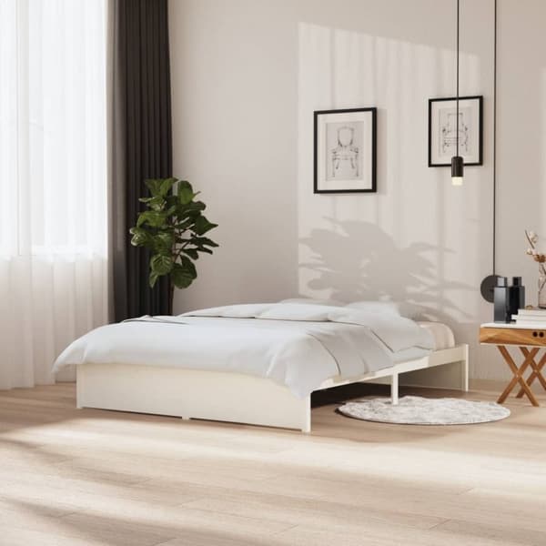 vidaXL Sängynrunko valkoinen täysi mänty 150x200 cm King Size - Sängyt & sängynrungot