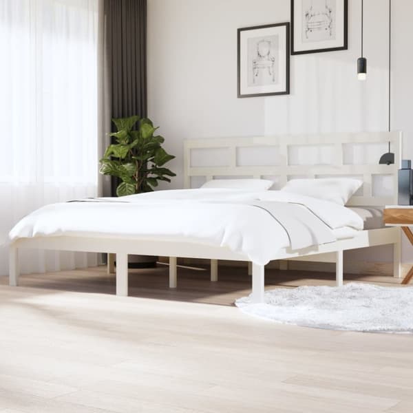 vidaXL Sängynrunko valkoinen täysi mänty 200 x 200 cm - Sängyt & sängynrungot